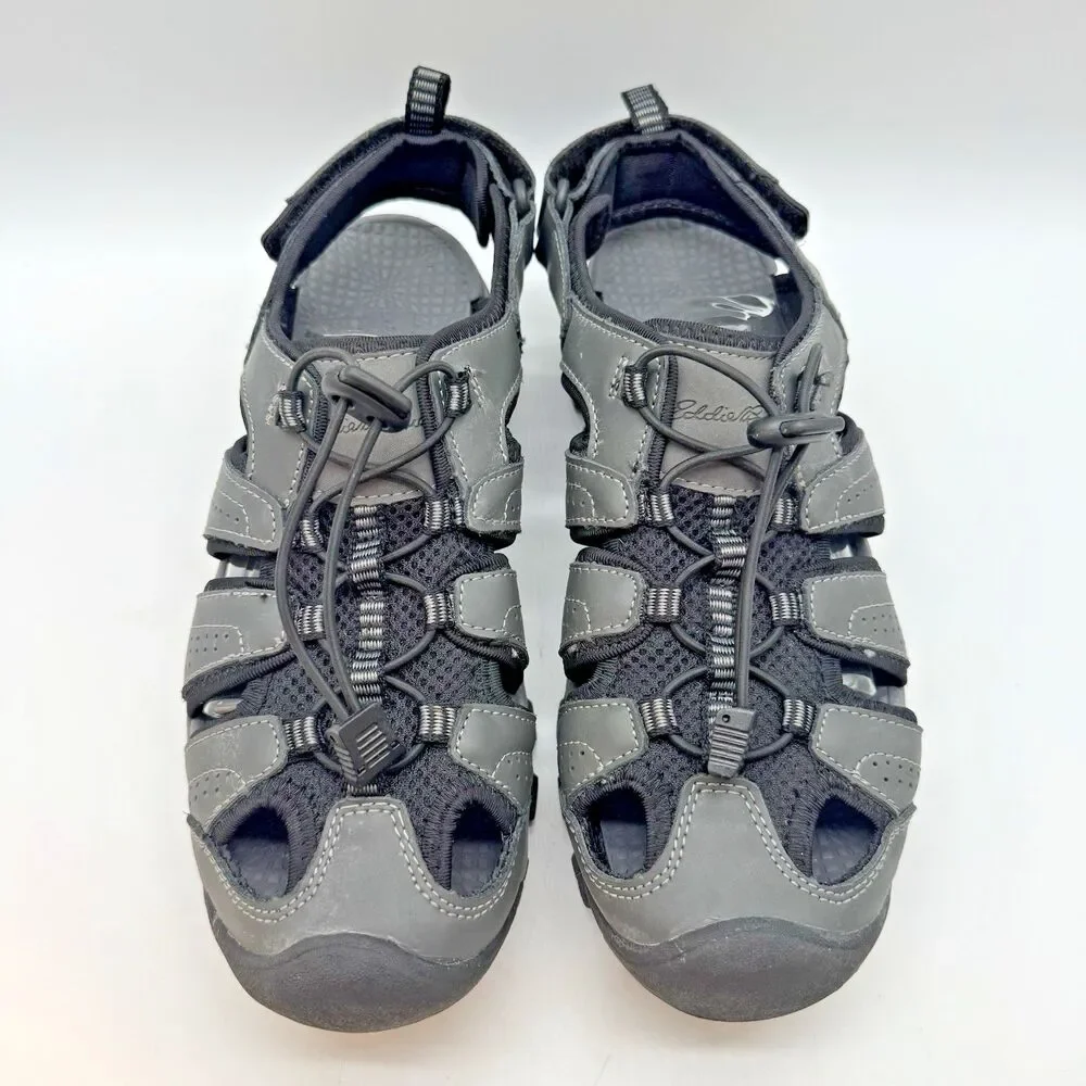 Eddie Bauer Stewart Sports Sandal Men's 9M Gray Leather Bungee Lock Hiking Trail
